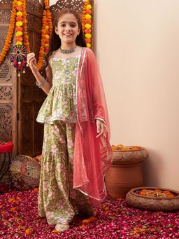 Cherry & Jerry - Girls Printed Kurta and Sharara with Dupatta (Set of 3)