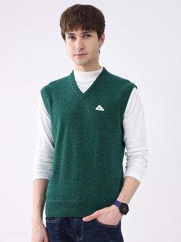 Monte Carlo - Green Solid Sleeveless Sweater