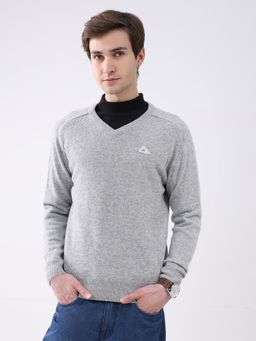 Monte Carlo - Grey Solid Full Sleeve Pullover Sweater