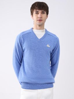 Monte Carlo - Blue Solid Full Sleeve Pullover Sweater