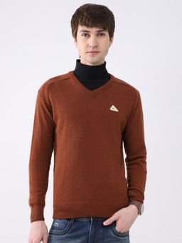 Monte Carlo - Rust Solid Full Sleeve Pullover Sweater
