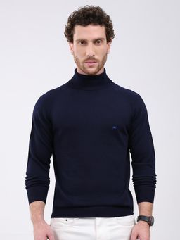 Monte Carlo - Navy Blue Solid Full Sleeve Pullover Sweater