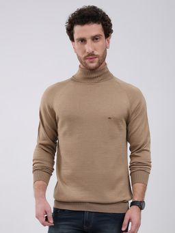 Monte Carlo - Khaki Solid Full Sleeve Pullover Sweater
