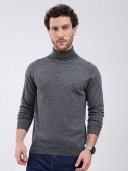 Monte Carlo - Grey Solid Full Sleeve Pullover Sweater