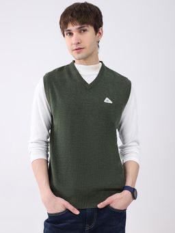 Monte Carlo - Green Solid Sleeveless Sweater