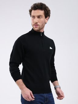 Monte Carlo - Black Solid Full Sleeve Zipper Sweater