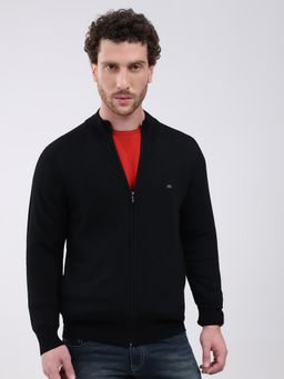 Monte Carlo - Black Solid Full Sleeve Zipper Sweater