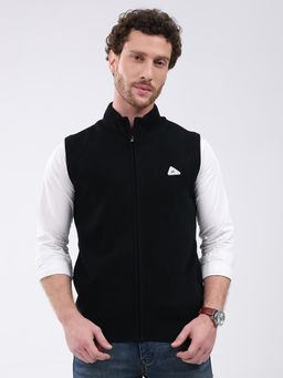 Monte Carlo - Black Solid Zipper Sleeveless Sweater