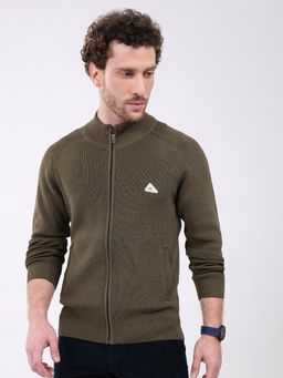 Monte Carlo - Brown Solid Full Sleeve Zipper Sweater