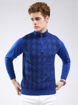 Monte Carlo - Blue Full Sleeve Zipper Sweater