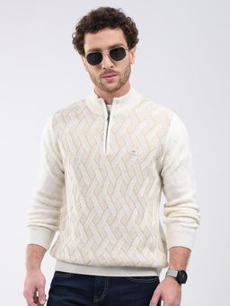 Monte Carlo - Cream Full Sleeve Zipper Sweater