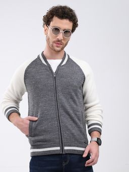 Monte Carlo - Grey Solid Full Sleeve Zipper Sweater