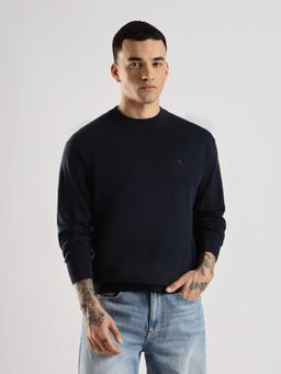 Calvin Klein - Navy Blue Solid Cotton Sweater