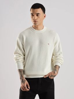 Calvin Klein - Off White Solid Cotton Sweater