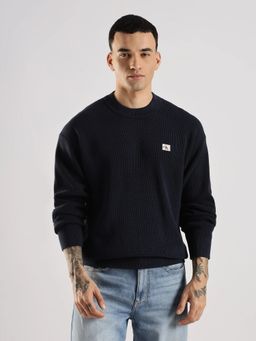 Calvin Klein - Navy Blue Solid Cotton Sweater