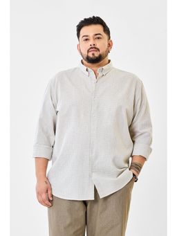Snitch - Beige Micro Check Plus Size Shirt for Men