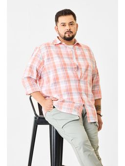 Snitch - Peach Checks Plus Size Shirt for Men