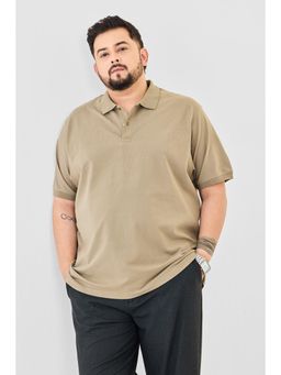 Snitch - Beige Solid Plus Size Polo T-Shirt for Men