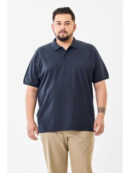 Snitch - Navy Blue Solid Plus Size Polo T-Shirt for Men