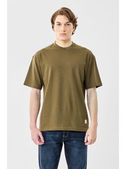 Snitch - Olive Solid Oversized Casual T-Shirt for Men