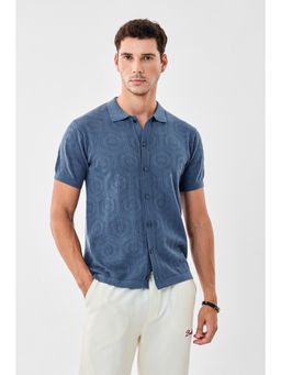 Snitch - Men Blue Self Design Shirt