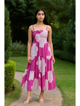 Branche - Pink Floral Tiered Cotton Dress