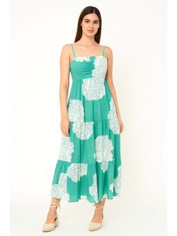 Branche - Turquoise Floral Tiered Cotton Dress