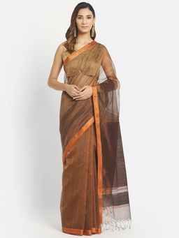 Fabindia - Brown Cotton Silk Maheshwari Woven Saree without Blouse