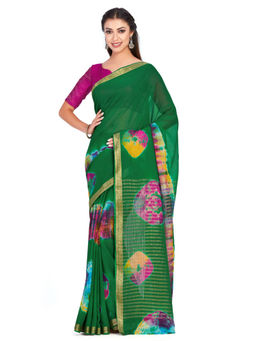 Mimosa - Chiffon Green Saree With Blouse Piece