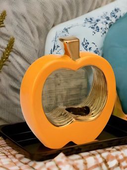 At Home by Nilkamal - Apple Shaped Ceramic Candle Holder|Pack of 1 |16.5 cm x 18.3 cm|Mustard