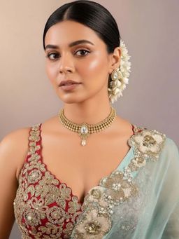 Auraa Trends - White Gold-Plated Kundan Choker Jewellery Set with Pearl Drops for Women