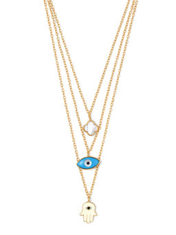 AZGA - Blue Multi Layer Neckchain / Hamsa, Clover, Evil Eye