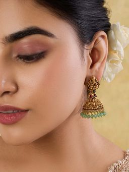 Indinoor - Green Rohera Temple Jhumkas