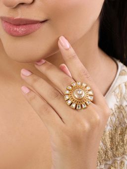 Indinoor - White Valli Kundan Polki Ring