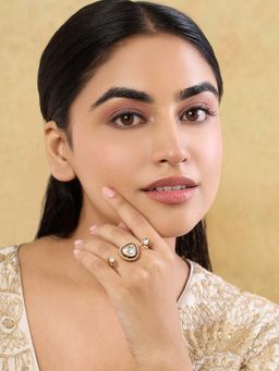 Indinoor - White Mrinala Kundan Polki Ring