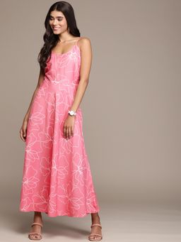 Ziyaa - Womens Pink Chinon Fit and Flare Dress