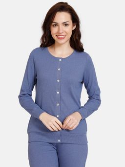 Zivame - Easy Days Ribbed Knit Poly Lounge Top - Velvet Morning-Blue