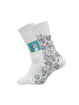 Balenzia - Men X Rick And Morty Patterned Calf-Length Socks - White (Pack of 2)