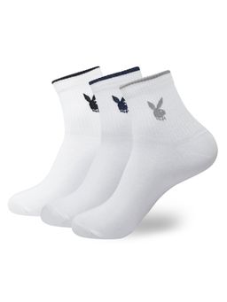 Balenzia - Men Playboy High Ankle Socks - White (Pack of 3)