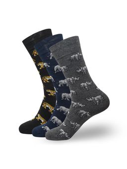 Balenzia - Men WWF - India Animal Print Crew Socks - Multi-Color (Pack of 3)