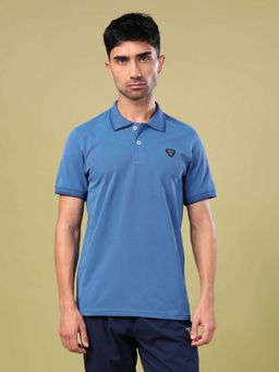 Technosport - Blue Men Solid Slim Fit with Elasto Plus Sports Polo T-Shirt
