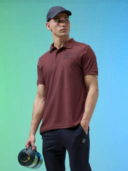 Technosport - Maroon Men Solid Slim Fit Matpiq Sports Polo T-Shirt