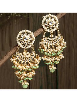 Karatcart - Light Green Crystal and Pearl Kundan Dangler Earrings for Women