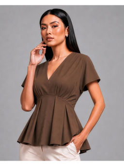 Cove and Lane - Brown Softsuit Pleated Top