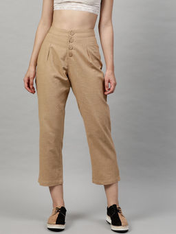 STREET 9 - Beige Regular Fit High Waist Trouser