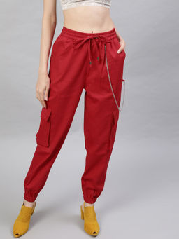 STREET 9 - Red Tapered Fit Mid Waist Cargo