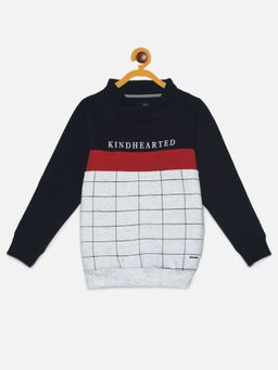 CRIMSOUNE CLUB - Boys Navy Blue Graph Checked Sweatshirt