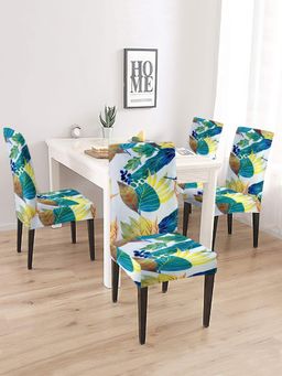 Cortina - Set of 4 White & Teal Printed Chair Cover
