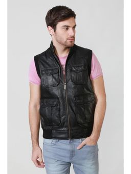 Allen Solly - Men Black Solid Sleeveless Jacket