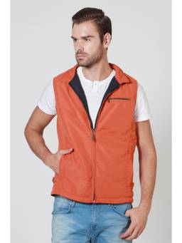 Allen Solly - Men Orange Solid Sleeveless Reversible Jacket
